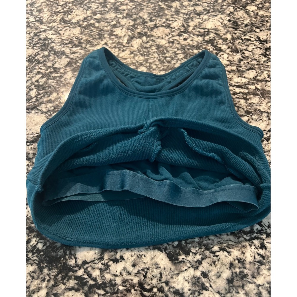Fabletics Ribbed Twist Front Sports Bra Teal Blue Crop Yoga Top size S (0911) - Picture 6 of 7